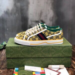 Gucci Yellow GG Canvas Sneakers with Green Trim and Red-Blue Web